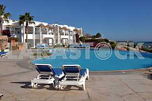Africa, Egypt, January 12, 2016, Swimming pool with sun beds at