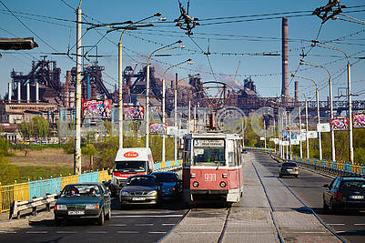 Tram on the streets of Mariupol.