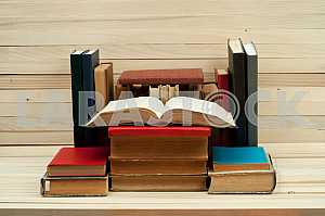 Stack of hardback books isolated on white background. Back to school. Copy space