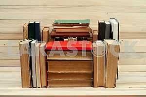 Stack of hardback books isolated on white background. Back to school. Copy space