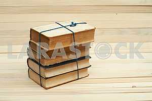 Stack of hardback books isolated on white background. Back to school. Copy space