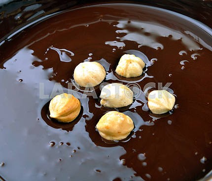 Hazelnuts in a molten chocolate