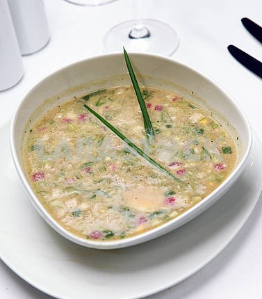 Russian cold vegetable soup on yogurt