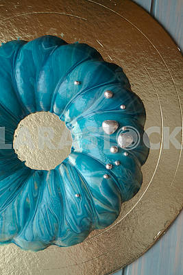 Cake of the marine, sea theme, decorated with blue mirror glaze
