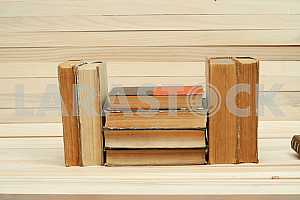 Stack of hardback books isolated on white background. Back to school. Copy space