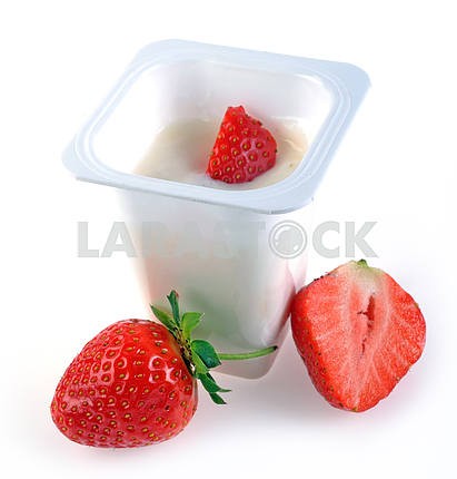 yogurt and ripe strawberries
