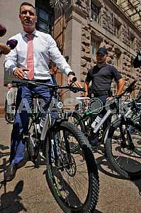 Handover ceremony of bicycle patrol police in Kiev