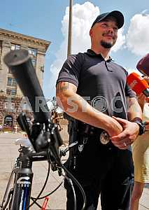 Handover ceremony of bicycle patrol police in Kiev