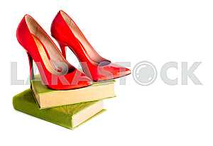 Bright, multicolored female shoes on high heels