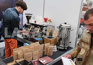Barista brews coffee