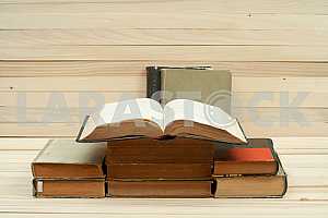 Stack of hardback books isolated on white background. Back to school. Copy space