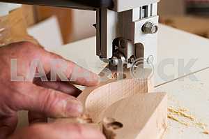 Carpenter tools on wooden table with sawdust. Circular Saw. Carpenter workplace top view