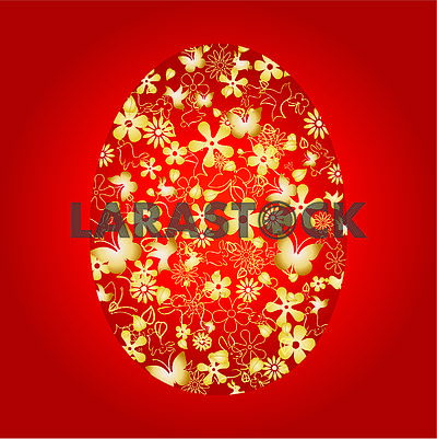 Golden Decorated Easter egg on red background