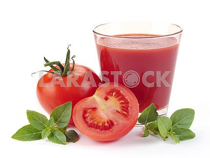 glass of tomato juice and fruits