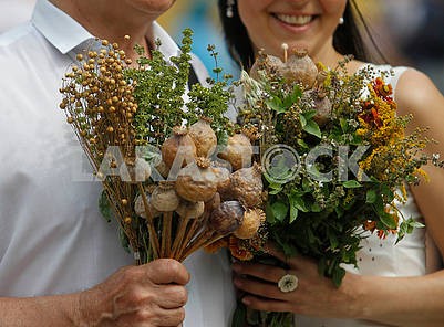 People with bouquets