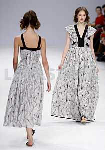 Two models demonstrates outfit by Ukrainian designer Larisa Lobanova