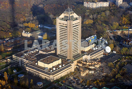 View of the TV center in Kiev with the TV tower