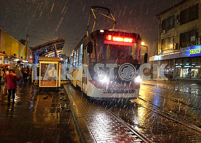 Tram in the street Starovokzalnoy in Kiev