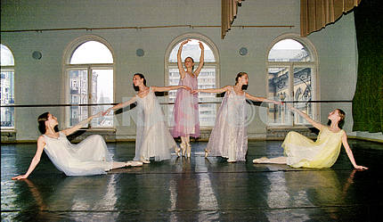 Young ballerina rehearsing choreography class