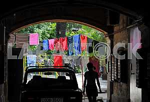 Linen on the rope in the yard of Odessa