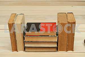 Stack of hardback books isolated on white background. Back to school. Copy space