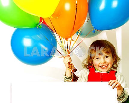 Little girl in red with balloons