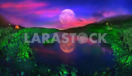Lake Marmarosha and Moon