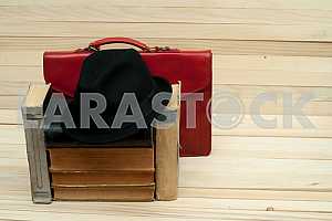 Stack of hardback books isolated on white background. Back to school. Copy space