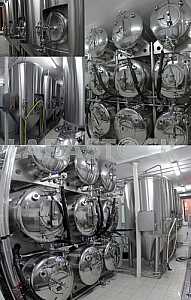 Row of tanks in microbrewery