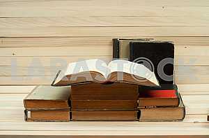 Stack of hardback books isolated on white background. Back to school. Copy space