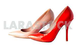 Bright, multicolored female shoes on high heels