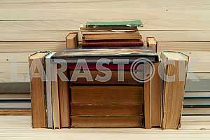 Stack of hardback books isolated on white background. Back to school. Copy space