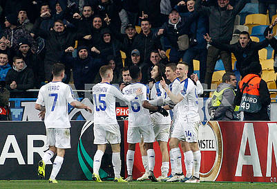 Dynamo players celebrate a goal