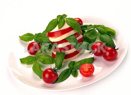 Mozzarella, cherry tomatoes, basil