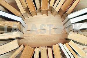 Stack of hardback books isolated on white background. Back to school. Copy space