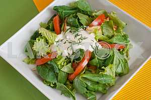 Fresh vegetable salad with sour cream