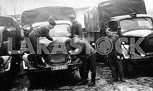 German soldiers and Mercedes Benz truck park. The Second World War