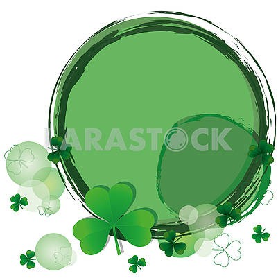 Background with round frame, bubbles and clover trefoil