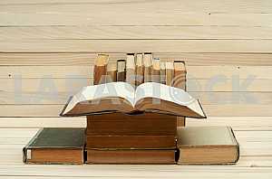 Stack of hardback books isolated on white background. Back to school. Copy space