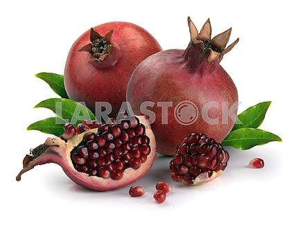 Pomegranate whole and open-face with seeds