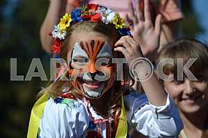 Girl in tiger painted on the bottom of Slavyansk
