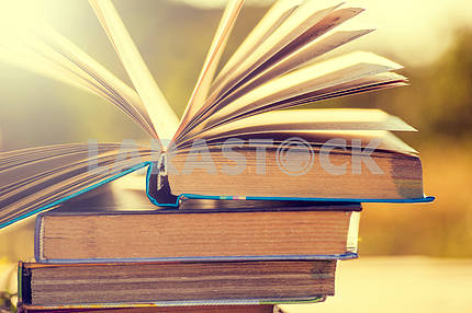 Books on natural background.