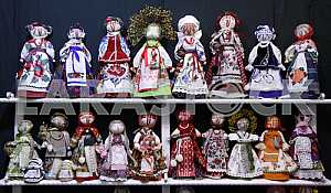 A variety of dolls motanki on the stand