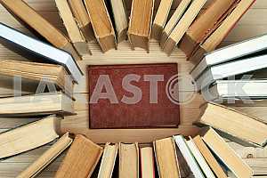 Stack of hardback books isolated on white background. Back to school. Copy space