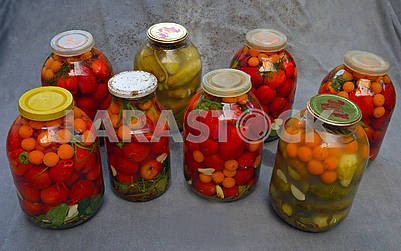 Marinated and leftover cans of various vegetables