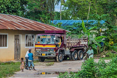 Truck and locals in Zanzibar