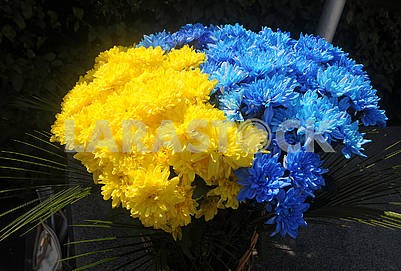 Basket with yellow-blue flowers in Kiev