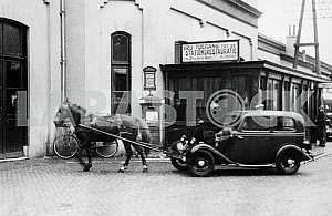 German car BMW 309 driven by a horse.