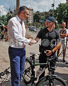 Handover ceremony of bicycle patrol police in Kiev