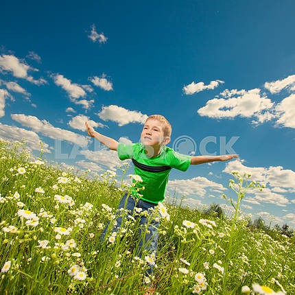 Happy boy enjoy on the meadow